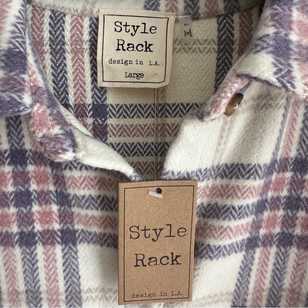 Style Rack Wool Blend Plaid Shacket Oversized L - Picture 3 of 7